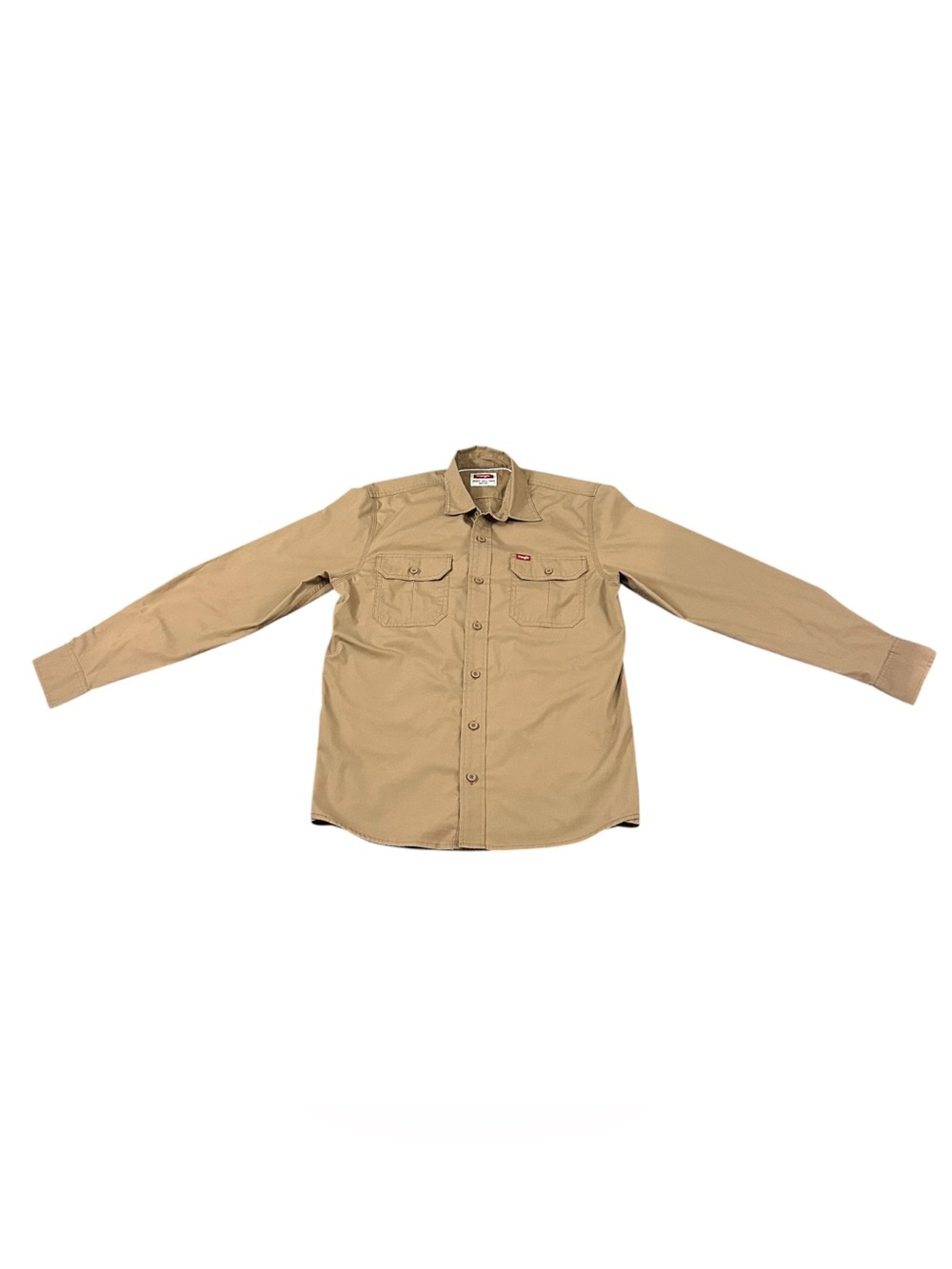 Wrangler Men’s Small Khaki Long Sleeve Button Down Work Shirt Utility Stretch